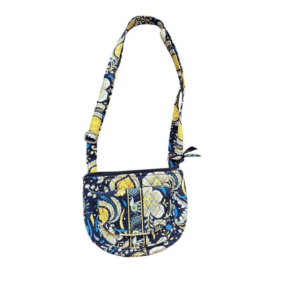 Vera Bradley Retired Ellie Blue & Yellow Floral Paisley Round Crossbody Purse